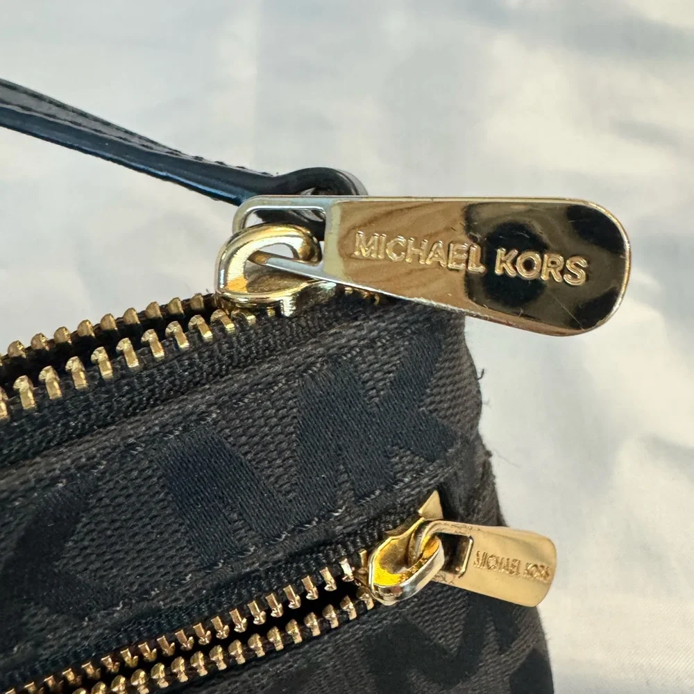 Michael Kors Jet Set Black Logo Canvas Wristlet Small